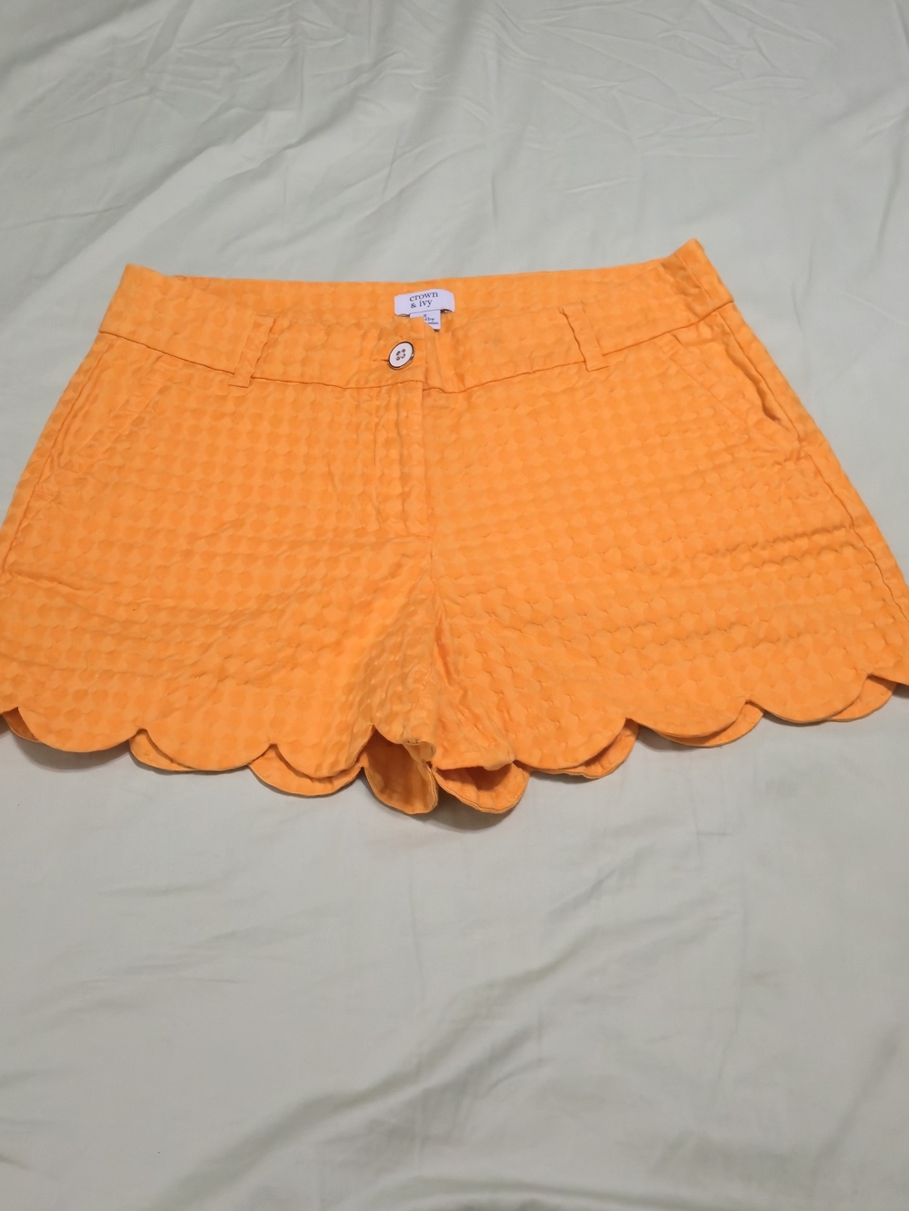 crown & ivy Orange Scalloped Waffle-Texture Shorts Size 8